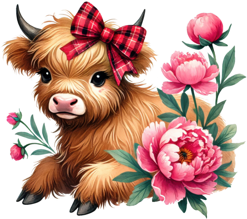Floral Highland Cow DTF Transfer Sheets
